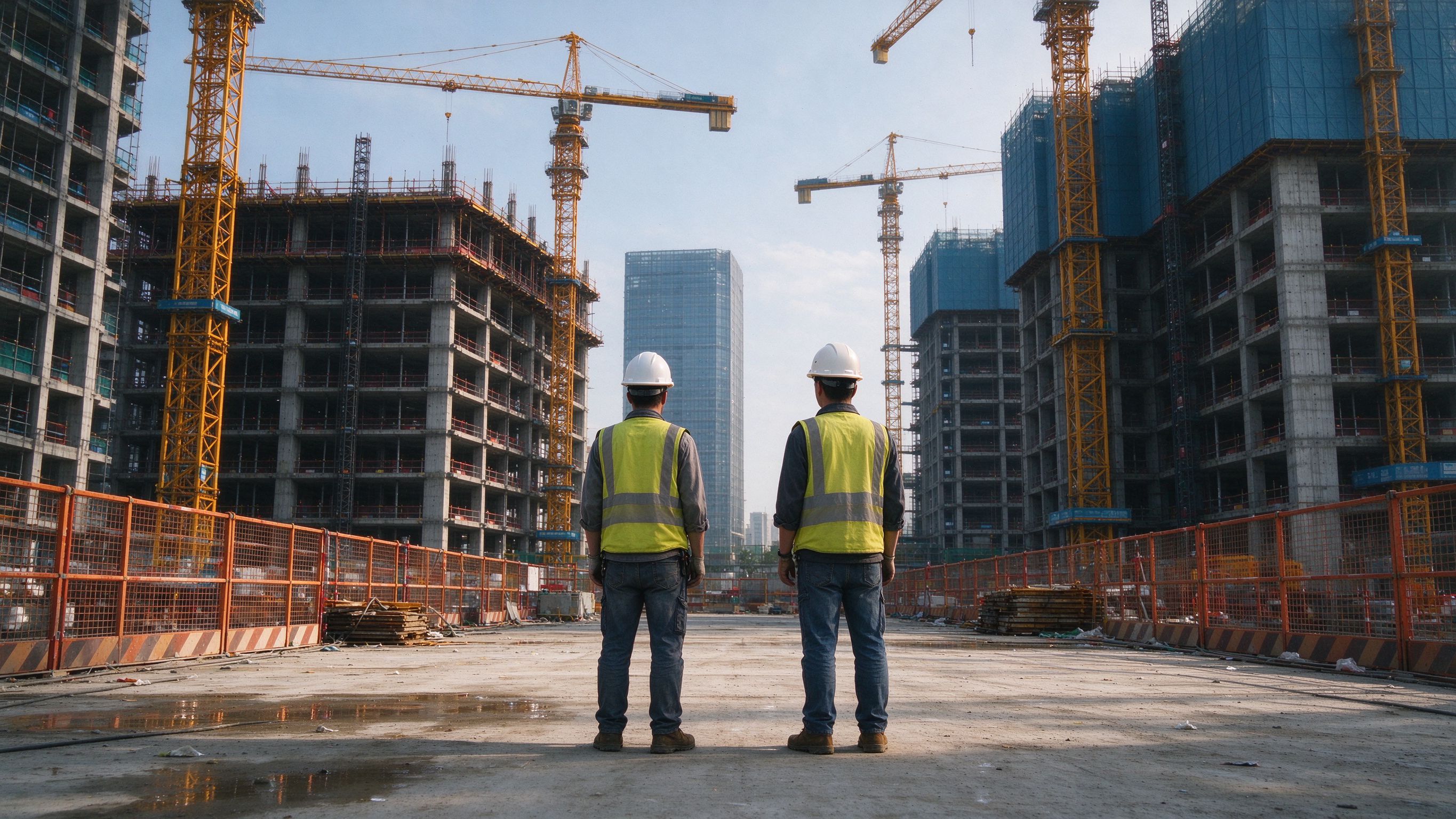 建筑工地塔吊与在建高楼